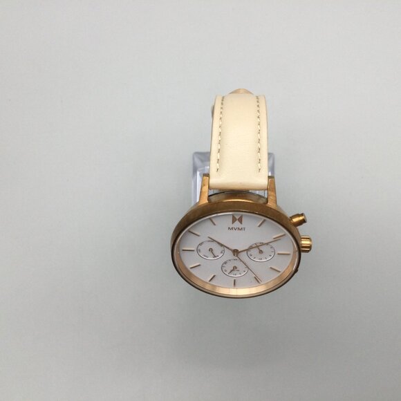 MVMT Nova Luna Watch Women Gold Tone Beige Leather Band Chronograph New Battery - Picture 3 of 15
